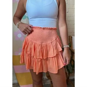 MUSTARD SEED Smocked Ruffled Skort In Washed Light Coral. Size Small NWT